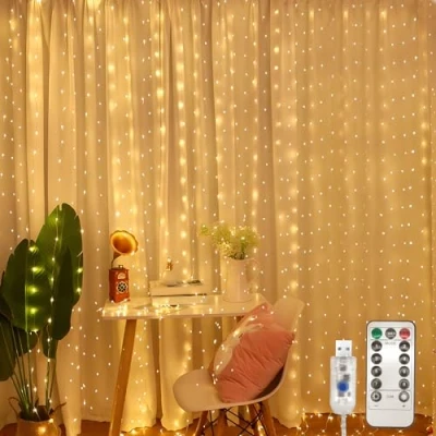 Immagine di Jsdoin Tenda Luminosa Natale,3.6x3m 360LED Luci Natale Interno,8 Modalità Esterno Cascata Dimmerabile IP65 Impermeabile con Telecomando &amp; Timer per Matrimonio, Feste, Natale, Camera