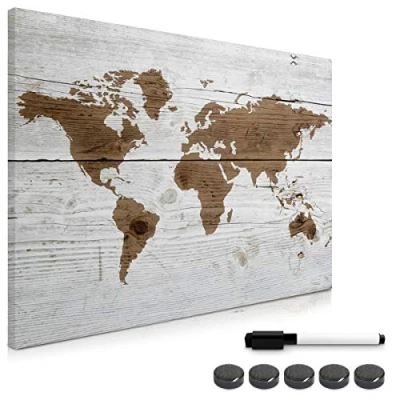 Immagine di Navaris Memo Board Lavagna Magnetica 70x50cm Lavagnetta Scrivibile Cancellabile con 1x Pennarello e 5X Calamite Bacheca Design Mappamondo