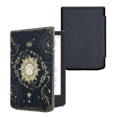 Immagine di kwmobile Custodia eReader Compatibile con Pocketbook Verse/Verse Pro/Verse Color/Vivlio Light/Light HD Cover eBook Reader Flip Case blu scuro/giallo/nero Sole Tarocchi