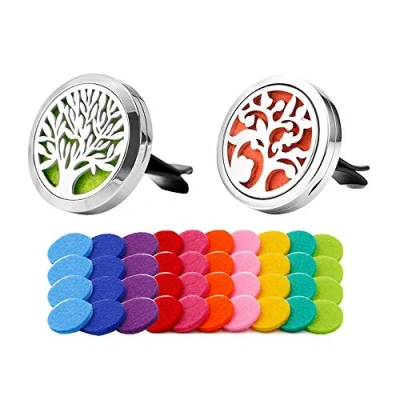 Immagine di QitinDasen 2Pcs Premium Auto Aromaterapia Olio Essenziale Diffusore, Clip di Sfiato in Acciaio Inossidabile, con 40Pcs Feltro Cuscinetti (Albero della Vita e Albero Fortunato)