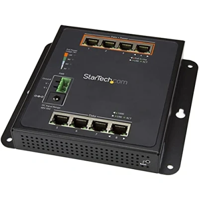 Immagine di StarTech.com Switch industriale a 8 porte Gigabit PoE 4 x PoE+ 30W Power Over Ethernet gestito GbE Layer/L2 in metallo temprato Commutatore di rete ad alta potenza