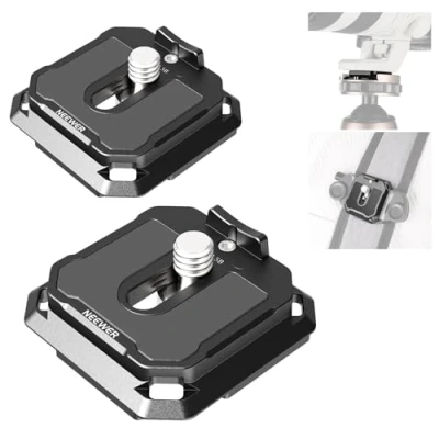 Immagine di NEEWER Piastra a Sgancio Rapido Quadrata da 38mm 2pz, per Fotocamera QR Tipo Arca Anti Caduta Compatibile con Peak Design Capture V3 Clip Tracolla Testa del Treppiede, Max 17,6lb/8kg QPR 5B