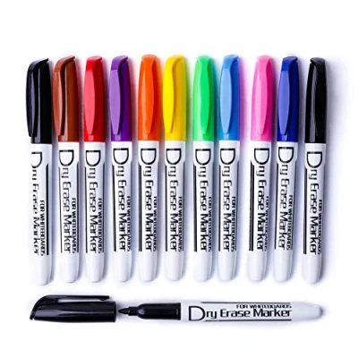 Immagine di Dry Erase Markers Low Odor Fine Whiteboard Thin Box of 12, 10 Colors