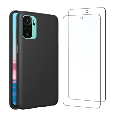 Immagine di NEW&#039;C Cover per Xiaomi Redmi Note 10 4G in silicone custodia ultra sottile nero e 2 x vetro temperato 4G, pellicola protettiva schermo