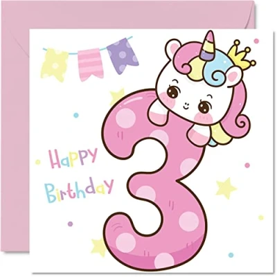 Immagine di Stuff4 biglietto di auguri per il 3 compleanno bambina, con unicorno magico, anni, 145 x mm, figlia, nipote, bambini