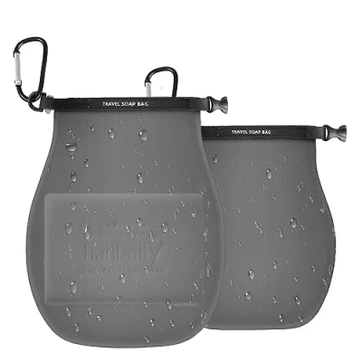 Immagine di 2 Confezione Contenitore Da Viaggio Per Sapone, Sapone Portatile Con Sacchetto, Soluzioni Palestra Bagno Doccia In Bar (Grigio)