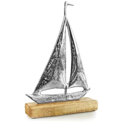 Immagine di com four® veliero, Barca a Vela Display Marittimo Nave di Metallo Decorativa in e Base Legno Mango (01 Pezzo Media)