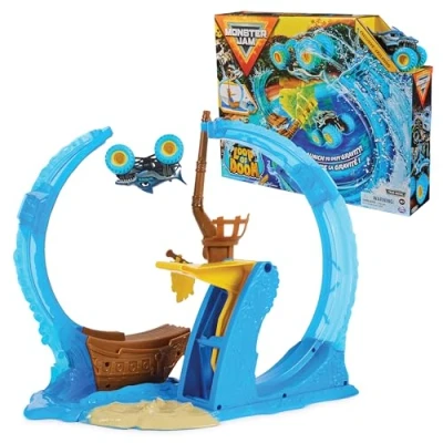 Immagine di Monster Jam, Megalodon Loop of Doom Stunt Playset con esclusivo Truck pressofuso in scala 1:64, giocattoli per bambini dai 3 anni su