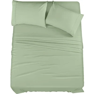 Immagine di Utopia Bedding Set di lenzuola per letto matrimoniale, 4 pezzi, in microfibra spazzolata, resistente al restringimento e allo scolorimento, facile da pulire (matrimoniale, sabbia)