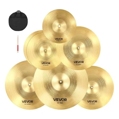 Immagine di VEVOR Set di Piatti per Batteria, 6 Pezzi Batteria in Lega, Hi Hat da 355 mm, Crash 400 mm/455 Ride 505 Splash 254 China Bacchette e Custodia