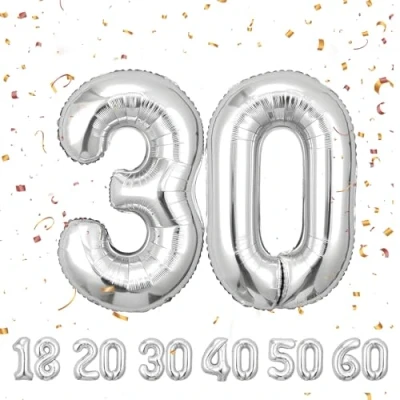 Immagine di Palloncini compleanno 30 anni 40 pollici Decorazioni Argent di un ragazzo e una ragazza Pallone gonfiabile in foil