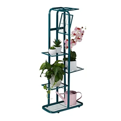 Immagine di Relaxdays Scaffale Portafiori in Metallo, Fioriera da Esterno e Interno, 6 Mensole Porta Piante, 107 x 44 24 cm, Verde, Lega di Acciaio, 1 pz