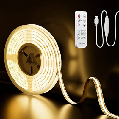 Immagine di Strisce LED USB COB 5V Bianco caldo 2M con telecomando RF,PAUTIX 640LEDs 3000K luci di striscia dimmerabili CRI90+ Retroilluminazione TV per illuminazione fai da te la casa