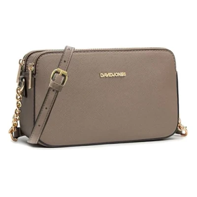 Immagine di David Jones Borsa a Tracolla Piccola Donna Mano Spalla Telefono Pelle PU Rigida Borsetta 3 Scomparti Tasche Clutch Crossbody Bag Moda Noche Sera Beige Talpa