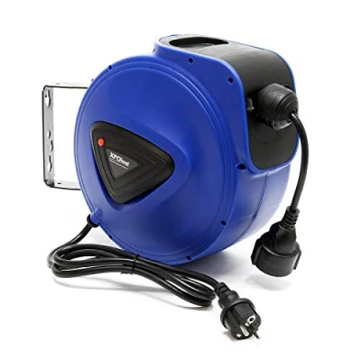 Immagine di XPOtool Avvolgicavo automatico 15m orientabile a 180, con supporto parete e materiale di montaggio