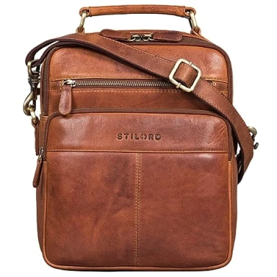 Immagine di STILORD &#039;Joe&#039; Borsa a tracolla da uomo alla moda in vera pelle per studenti, Colore:kara cognac