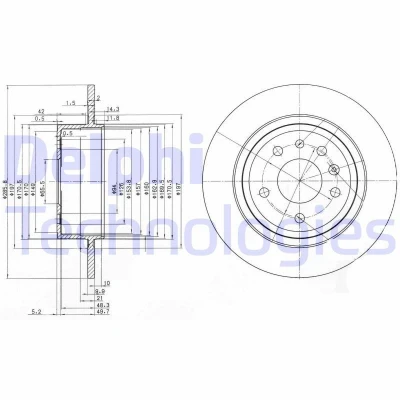 Immagine di DELPHI BG3908C Disco freno 286 10 5 pieno rivestito non trattato senza cuscinetto ruota, anello sensore ABS SAAB: 9 Station Wagon