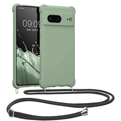 Immagine di kwmobile Custodia Compatibile con Google Pixel 7 Cover Back Case in Silicone TPU Protezione Smartphone Cordino Verde Grigio