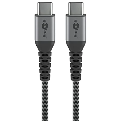 Immagine di goobay 49302 Cavo di ricarica rapida USB C 60W 20V / in tessuto estremamente robusto/Cavo 480 Mbits/Cavo grigio 1m