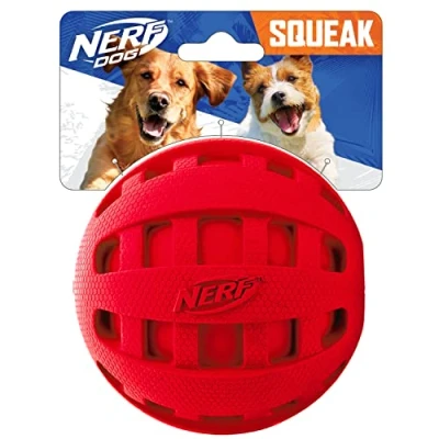 Immagine di Nerf Dog Giocattolo per cani con palla in gomma scacchi a scacchi, leggero, durevole e resistente all&#039;acqua, diametro di 10 cm razze medie/grandi, unità singola, rosso