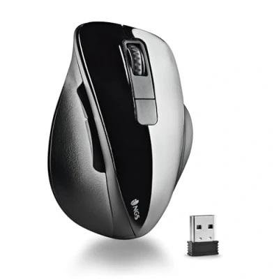 Immagine di NGS BOW BLACK Mouse Senza Fili RF 2,4Ghz, Ottico Wireless 800/1200/1600dpi per Computer, Scroll + 5 Pulsanti, Ergonomia Destra, Nero