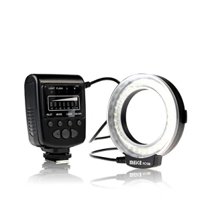 Immagine di Meike FC 100 Luce flash macro a LED con display LCD e controllo della potenza anello adattatore, compatibile Canon, Nikon, Pentax Olympus DSLR Camcorder
