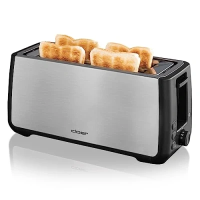Immagine di Cloer 3579 Tostapane King Size per 4 Fette XXL, 1500 W, funzione toast check, corpo in acciaio inossidabile con elementi plastica nera