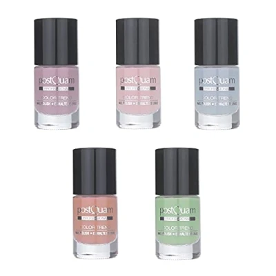 Immagine di PostQuam Color Trend Smalti per Unghie Set con 5 Colori Pastello Blu, Verde, Corallo, Rosa e Lilla ad Asciugamento Rapido