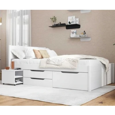 Immagine di Inter Link Letto con cassetti matrimoniale 140 x 200 cm a castello vano portaoggetti Legno di pino massello 2 e 1 cassetto rete doghe laccato bianco Efetivo