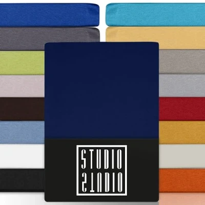 Immagine di STUDIO Basic Lenzuolo con angoli Set di 2 singolo 90 x 200 cm, 100% cotone pettinato, Oeko TEX 100, Lenzuola sotto elasticizzati, materasso altezza 15 25 90x200cm Blu scuro