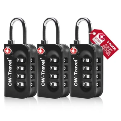 Immagine di OW Travel lucchetto combinazione Valigia TSA 4 cifre per Valigie e Bagagli da Viaggio. con armadietto, palestra. Serratura a Nero 3 pezzi