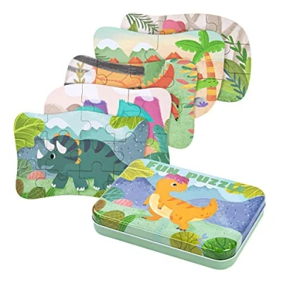 Immagine di BBLIKE puzzle per bambini, dinosauro 5 immagini puzzle, adatto ragazzi e ragazze, in legno a partire dai 3 ai 4 anni (dinosauro)