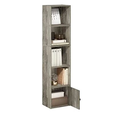 Immagine di Furinno Luder Libreria a 5 ripiani con 1 anta in rovere francese