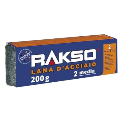 Immagine di RAKSO lana d&#039;acciaio media 2 200g, 1 fascia, rimuovere residui di lucidatura e cera da pavimenti in pietra marmo, applicare uniformemente fresca, pulire stampi metallici
