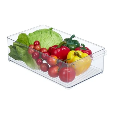 Immagine di Relaxdays Organizer da Frigorifero, Contenitore Cucina, Box per Alimenti, 10x20,5x36,5 cm, con Manico, Trasparente