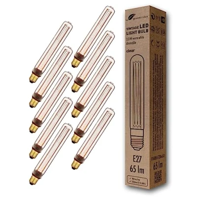 Immagine di greenandco 8x lampadina a LED dimmerabile di design vintage in stile retrò E27 T30 2,3W 65lm 1800K 320 230V, claro, nessun sfarfallio