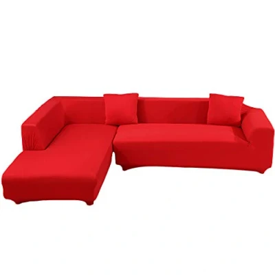 Immagine di ele ELEOPTION Copridivano Elasticizzato, Set da 2, 3 posti, per Divano a L, 2 federe, Rosso