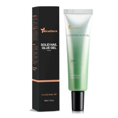 Immagine di Nicedeco Colla Solida per Unghie UV, Solid Nail Glue Gel 30ml a Pressione e Punte Morbide in 3 1 Super Artificiali