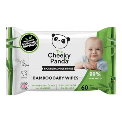 Immagine di The Cheeky Panda Salviettine in bambù, inodore Confezione da 64 salviette 100% biodegradabile, ecologico, super morbido, resistente e sostenibile
