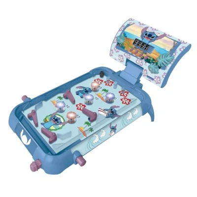 Immagine di Lexibook EL B847 N9PA, Disney Stitch, Flipper elettronico da Tavolo, Gioco d&#039;azione e di riflessi per Bambini Famiglie, Schermo LCD, Effetti Luminosi sonori, Colore Blu, Small, JG610D