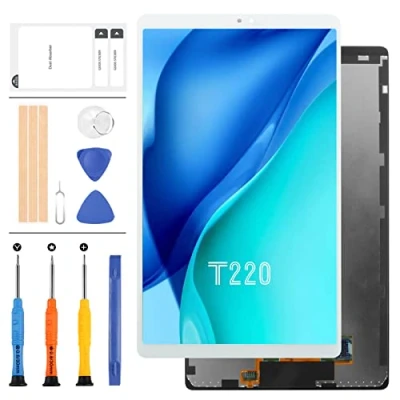 Immagine di Schermo LCD di Ricambio per Samsung Galaxy Tab A7 Lite WiFi SM T220 Touch Digitizer Display Assembly Pannello Vetro Completo Parti Riparazione Kit +Strumenti (Bianco Senza Cornice)
