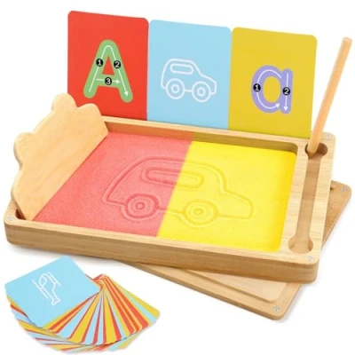 Immagine di Pourbibi 2 Colori Sabbia Tavoletta da Scrittura per Bambini, Lavagna Bambini Lavagnetta Cancellabile Giocattoli 3 4 5 6 7 8 Anni Regali di Compleanno Ragazzi e Ragazze