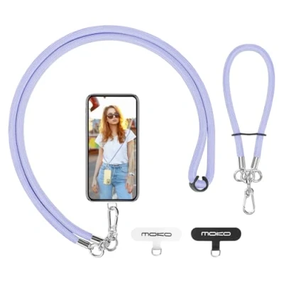 Immagine di MoKo Cordino per Telefono, Regolabile Cellulare, Universale a Tracolla e Cinturino da Polso, x 1, Polso Toppa 2, Viola Chiaro