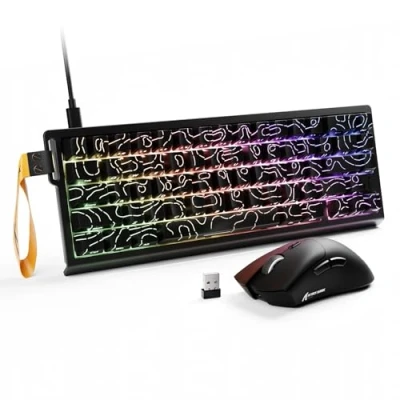 Immagine di ATTACK SHARK X68 HE &amp; R1 Set Tastiera e Mouse da Gaming, RGB Cablata QWERTY 8000Hz Rapid Trigger, RT 0,01mm, Snap Tap, Wireless SUPERLIGHT 59g, 18000DPI, BT/2.4G/Cablato, Contorni Neri