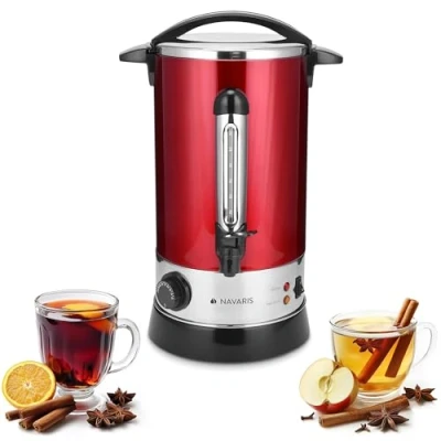 Immagine di Navaris Pentola Bollitore 10l Vino Acqua Dispenser Calda Vin Brulè Caffè Distributore Elettrico Bevande Calde con Rubinetto Rosso