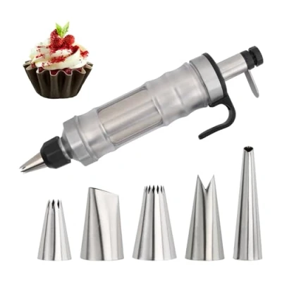 Immagine di Anseom Siringa per Cupcakes, Dolci in Acciaio Inox di Riempimento Penna Decorare Torte cone 6 Beccucci Pasticceria