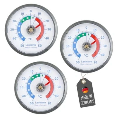 Immagine di Lantelme Set di 3 termometri autoadesivi per frigorifero, congelatore, da incollare, bimetallico e analogico (grigio)