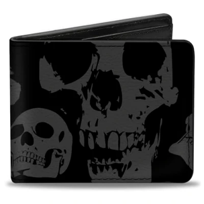 Immagine di Buckle Down Bi Fold Wallet Pu Bifold Teschi impilati intemperie nero/grigio uomo, 4 &quot;x 3.5\