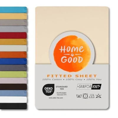 Immagine di home4good lenzuolo con angoli matrimoniale maxi 200 x cm, 100% cotone pettinato, OEKO TEX 100, elasticizzati in jersey Crema