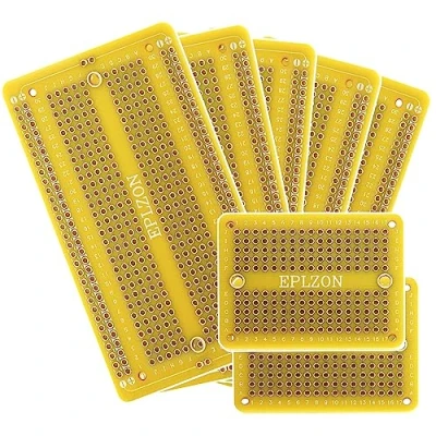 Immagine di EPLZON Tagliere saldabile PCB placcato oro per progetti di elettronica fai da te compatibile con saldatura Arduino 2,05 &quot;x 3,5&quot; (confezione 5 + 2 mini board,Giallo)